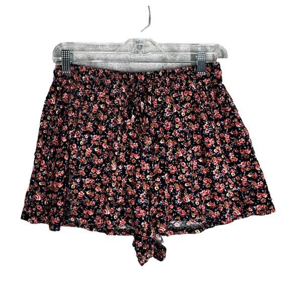 American Eagle Shorts Women Medium Black Pink Micro Floral Flowers Lounge Casual - Picture 1 of 8
